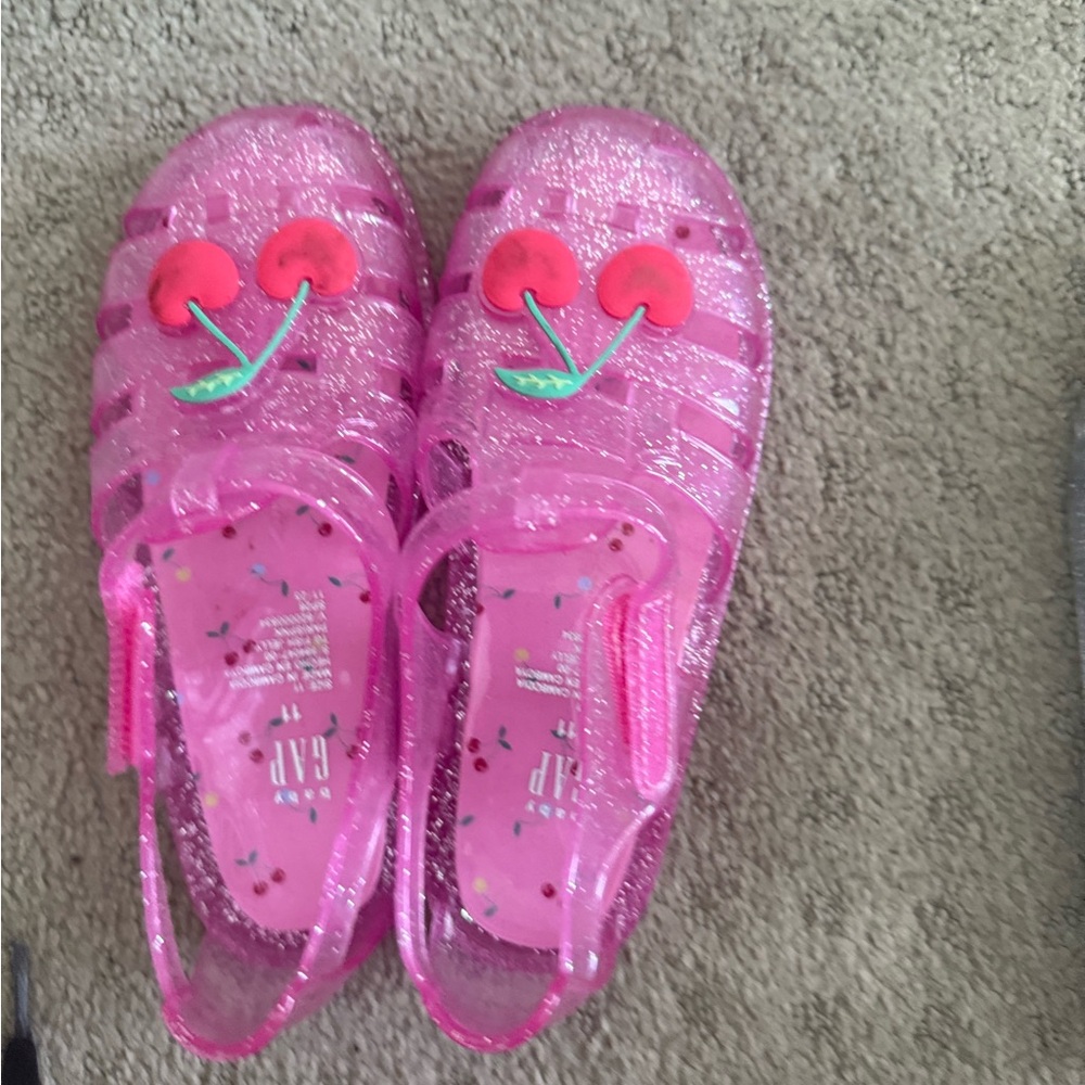 GAP Girls Pink Glitter Jelly Sandals with Cherry Charms